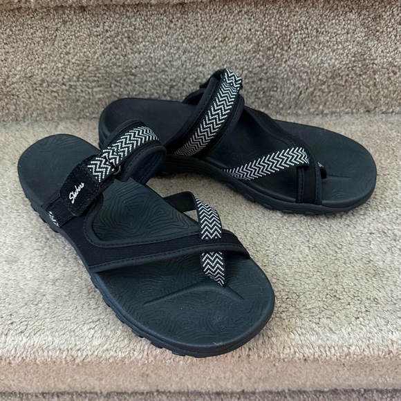 Skechers Women Adventure Reggae Slide Black Slip-On Strappy Comfort Sandals Sz 9 - Picture 5 of 10